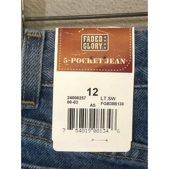 Faded Glory NWT 5 Pocket Jeans Boys Size 12 Regular - Picture 7 of 10